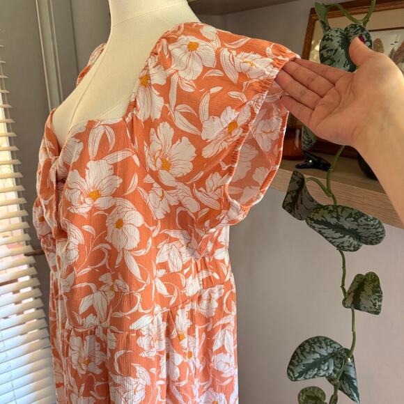 Torrid 3X Floral Orange White Maxi Dress Puff Sleeve Flowy Feminine Sundress - Picture 5 of 11